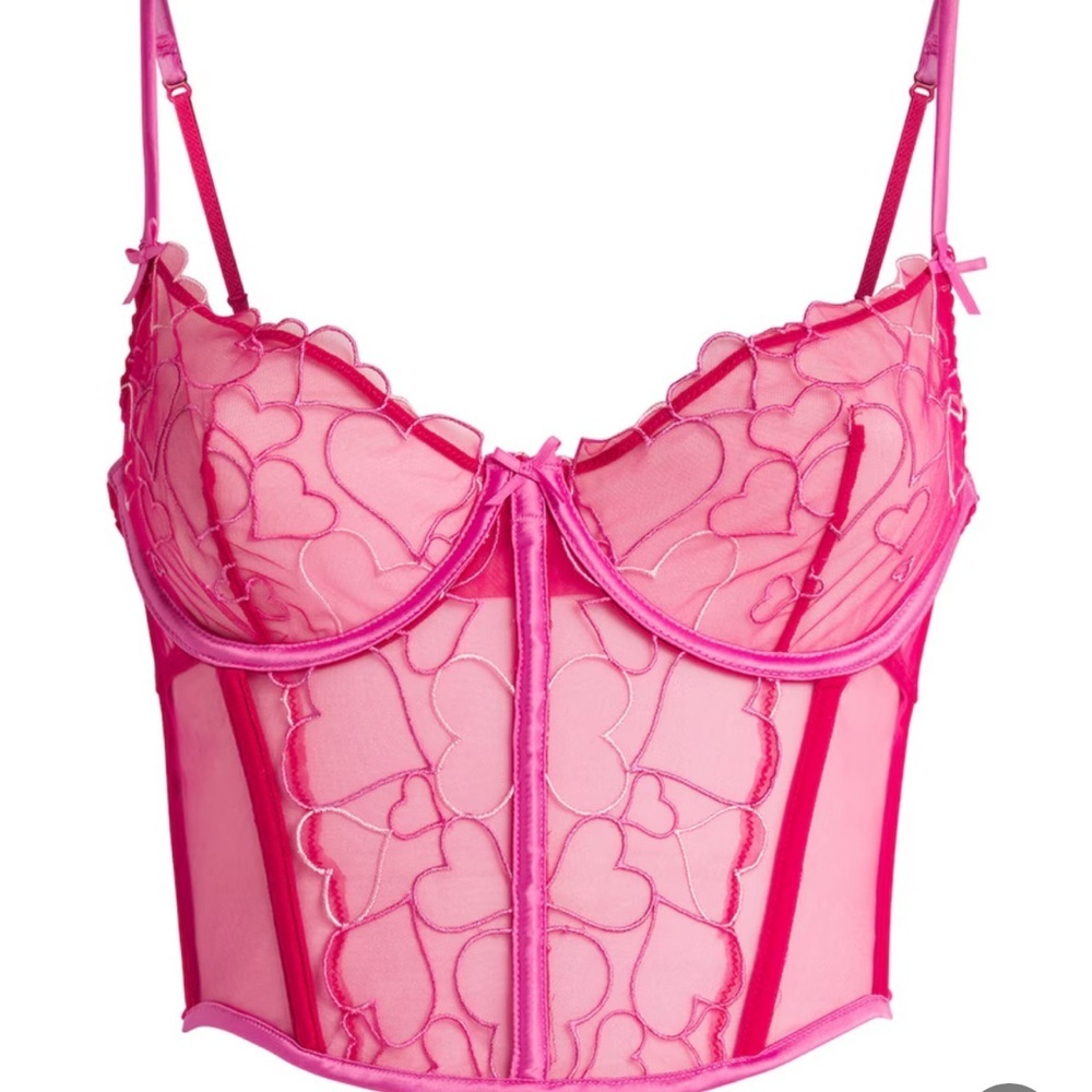 Skims Tulle Embroidered Heart Demi Corset. Size Large. New Without Tags.